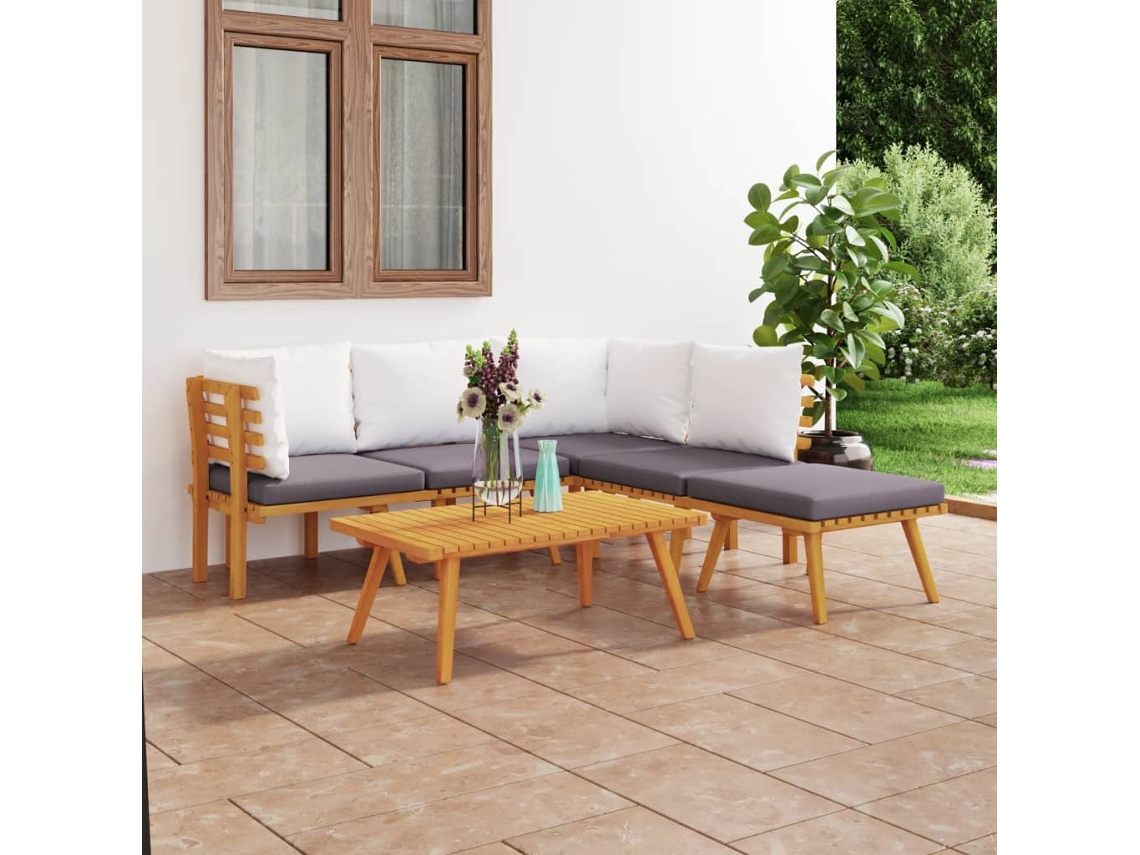 Conjunto de jardín de 6 piezas con cojines de acacia maciza DKD Home Decor