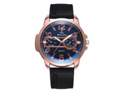 Reloj Hombre De Cuarzo Con Correa De Pu, Caja Oro Rosa, Dial Azul Y Correa Negra