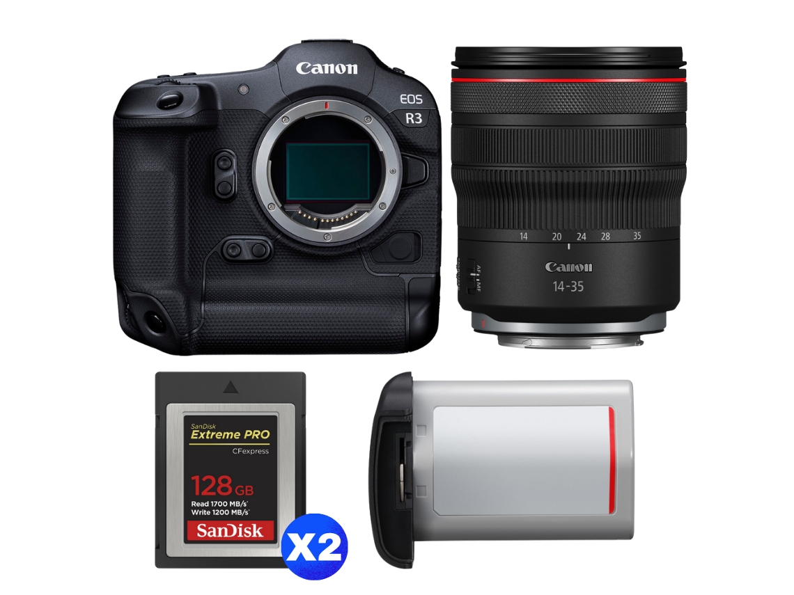 Canon Eos R3 + Rf 14-35mm F/4 L Is Usm + 2 Sandisk 128gb Extreme Pro Cfexpress Type B + Canon Lp-e19 + Ebook “20 Consejos Para Fotos Que Impactan”