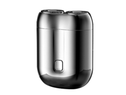 Mini barbeador elétrico portátil recarregável via USB para homens, tamanho de bolso, lâminas de alta qualidade, cor prata.
