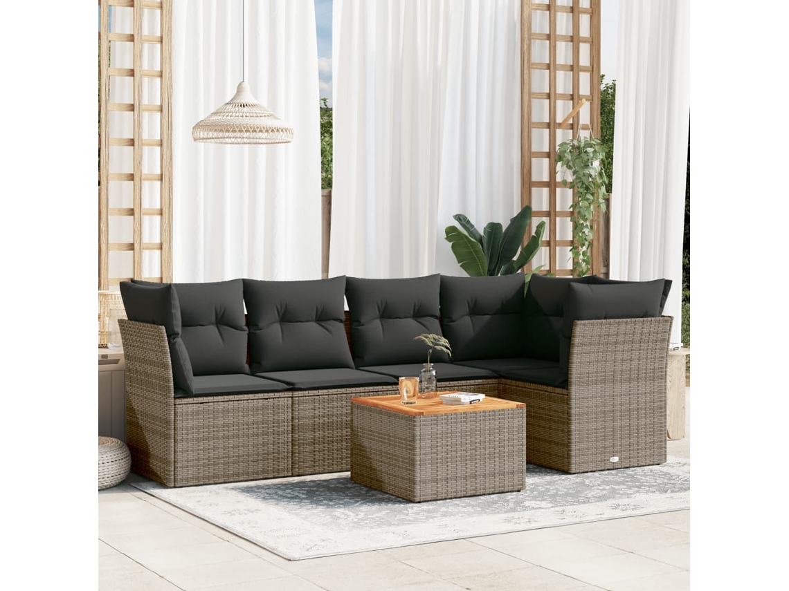 Conjunto de 6 sofás de jardín con cojines en mimbre gris DKD Home Decor