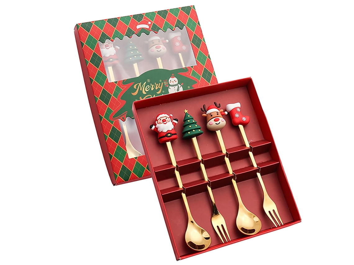 Conjunto de Talheres de Aço Inoxidável de Natal 4 Und 