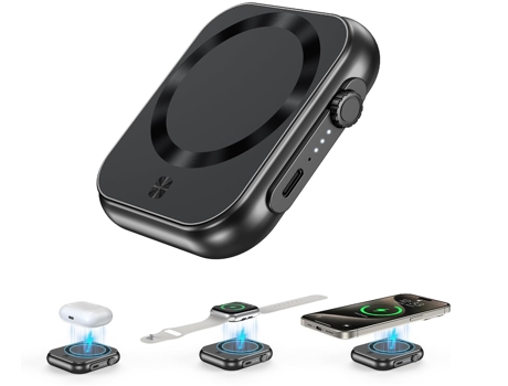 Cargador Portátil Inalámbrico Banco de Energía Magnético 3 en 1 6000mAh Paquete de Batería USB-C Mag-Safe de Carga Rápida de 22.5W CHRONUS