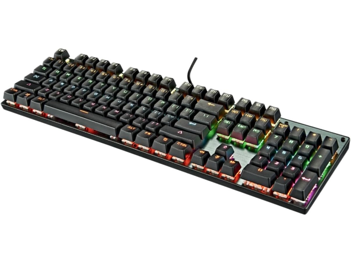 Teclado mecánico para juegos con retroiluminación RGB y teclas anti-ghosting.