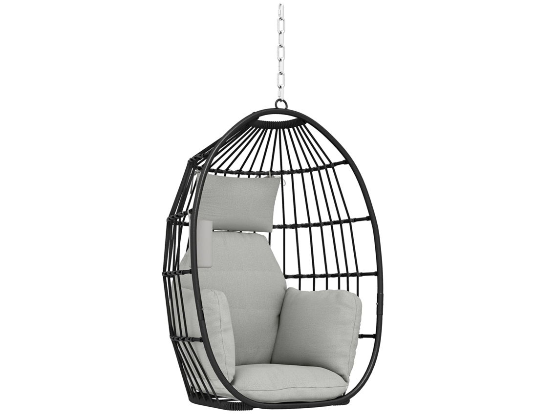 Silla Colgante Con Forma De Huevo, Con Gancho Y Cojín Reposacabezas, Color Gris.