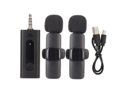 Micrófono De Solapa Inalámbrico Lavalier Con Interfaz 1 A 2, Conector De 3,5 Mm, Cancelación De Ruido Y Clip Para Entrevistas Y Reuniones.