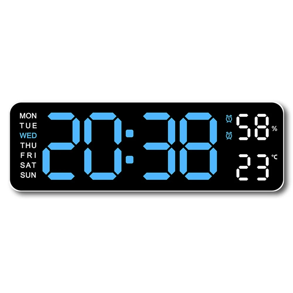 Reloj De Pared Electrónico (azul) Con Indicador De Temperatura, Fecha Y Día De La Semana Brillo Ajustable Formato De 12/24 Horas.