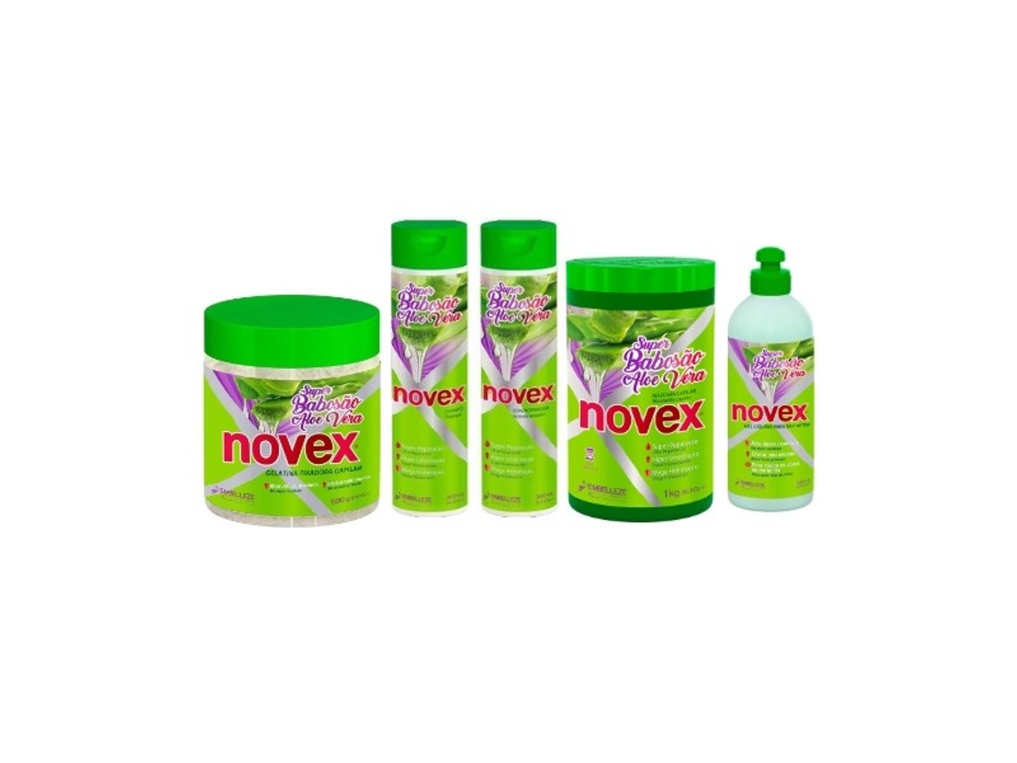 Kit Aloe Vera Super Babosão Champú 300Ml Acondicionador 300 Ml Mascarilla 1Kg Gel Definidor Ultra 300G Gelatina Fijador Capilar 500G NOVEX