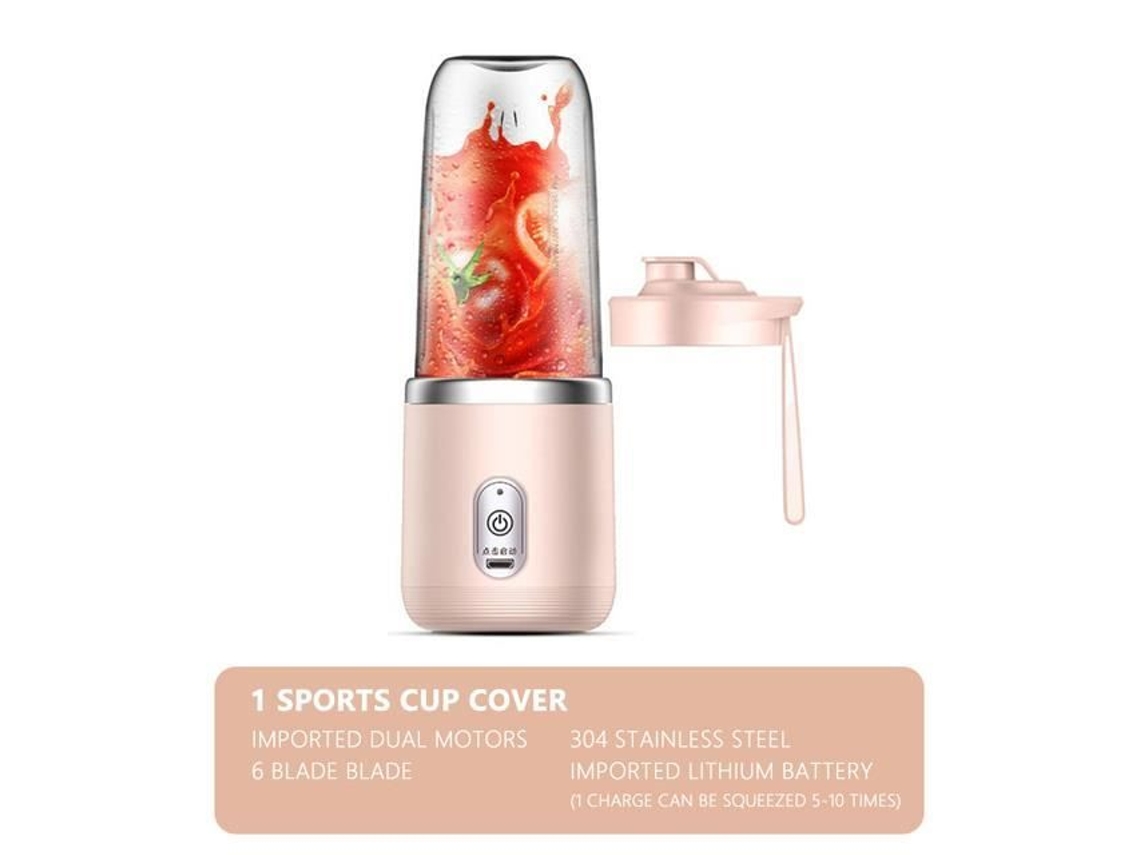 Mini exprimidor, rosa con tapa, como se muestra, 6 cuchillas, taza exprimidora portátil, licuadora automática, carga USB, fruta PR YWEI