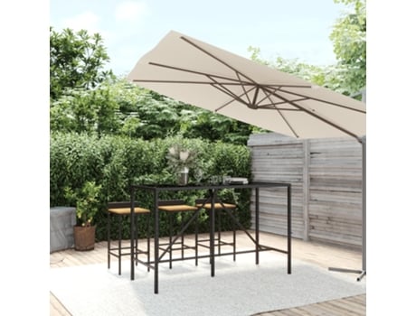 Mesa De Bar Con Tapa De Cristal VIDAXL Negro Poli Ratán (180x70x110 cm)