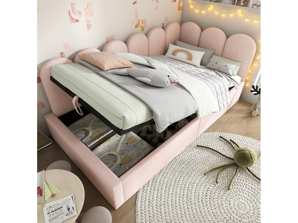 Sofá cama tapizado ZIWEI STORE con almacenaje hidráulico y base de láminas metálicas 90x190 cm