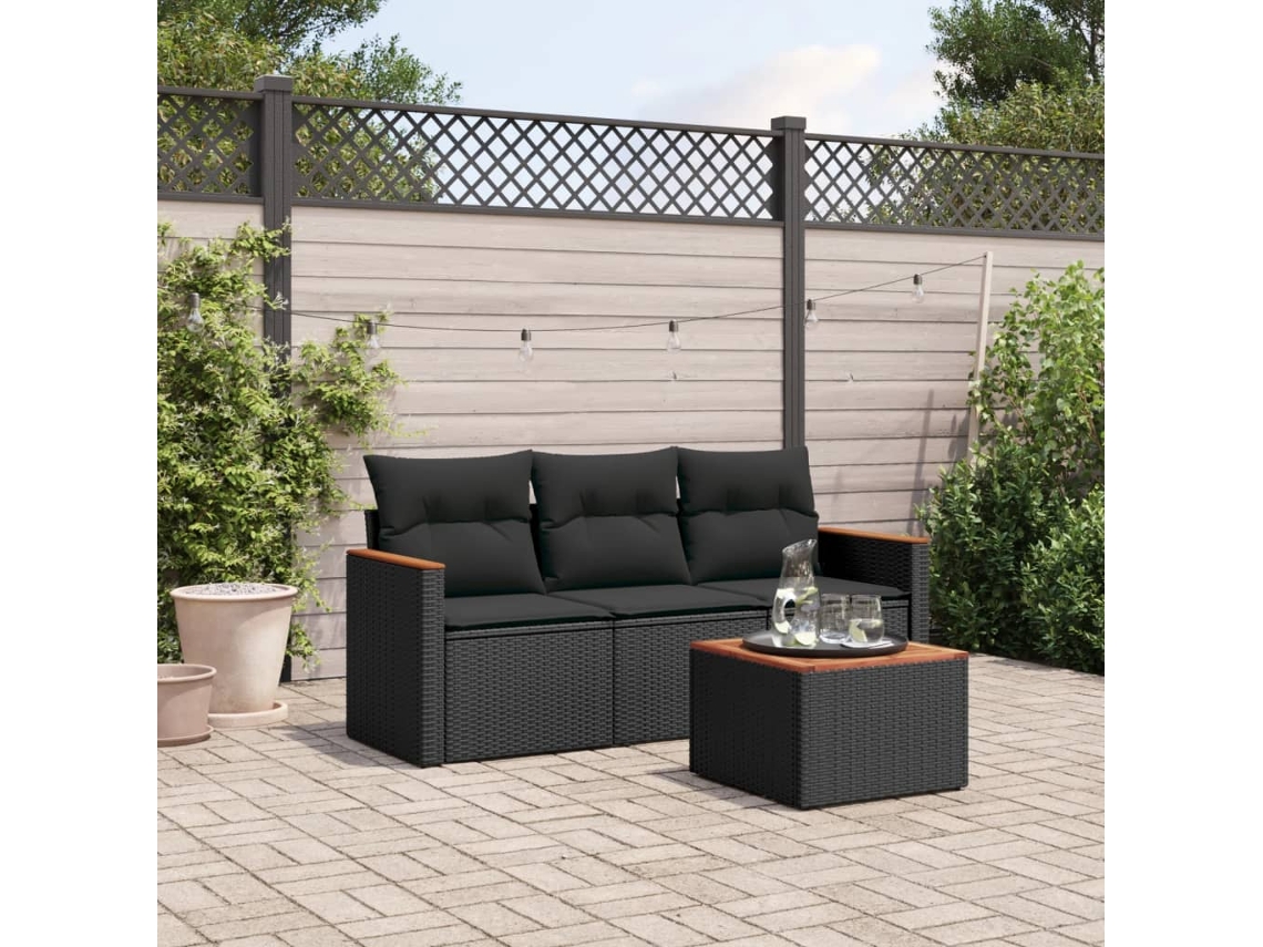 Conjunto de sofás de jardín de 4 piezas DKD Home Decor con cojines de mimbre negros