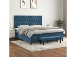 Cama Box Spring Con Colchón Terciopelo Azul Oscuro 160x200 Cm
