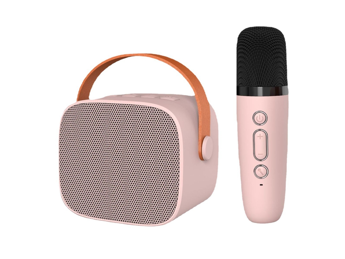 Mini Máquina De Karaoke Portátil Con Altavoz Y Micrófono Bluetooth, Sonido Envolvente Hifi, Color Rosa.