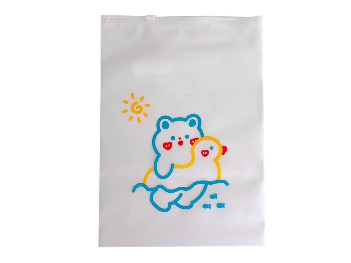 Bolsa de embalaje para ropa con estampado de oso, transparente, de polietileno, con cremallera sellada, para viaje, ropa, zapatos y cosméticos.