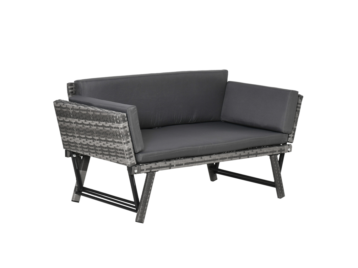 Sofá Jardín Poliratán 2 Plazas Brazos Plegables 129x63x67 Cm Gris Acero