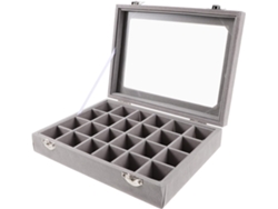 Joyero Portátil Nuobesty De Terciopelo Gris Con 24 Compartimentos Y Ventana Transparente.