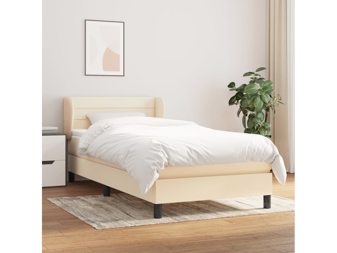 Cama Box Spring Con Colchón Tela Color Crema 80x200 Cm