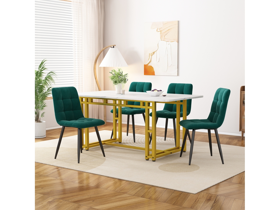 Juego De Mesa Y Sillas De Comedor De Cocina Moderna, Sillas De Comedor De Terciopelo Verde Oscuro