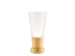 Jarrón Zafferano Soffio - Lámpara de mesa LED recargable IP65 con cristal, regulador táctil, cristal transparente y base dorada - 10 horas de duración de la batería