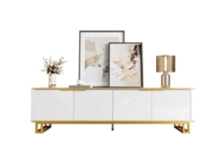 Mueble Tv 160x37,5 Cm - 4 Puertas, Textura Geométrica, Diseño Único - Blanco