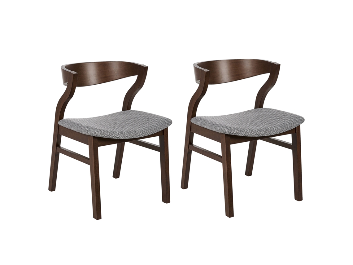 Conjunto de 2 cadeiras de jantar de estilo retro BELIANI Maroa de Poliéster, Madeira de seringueira, Contraplacado de madeira Cinzento 51x46x72