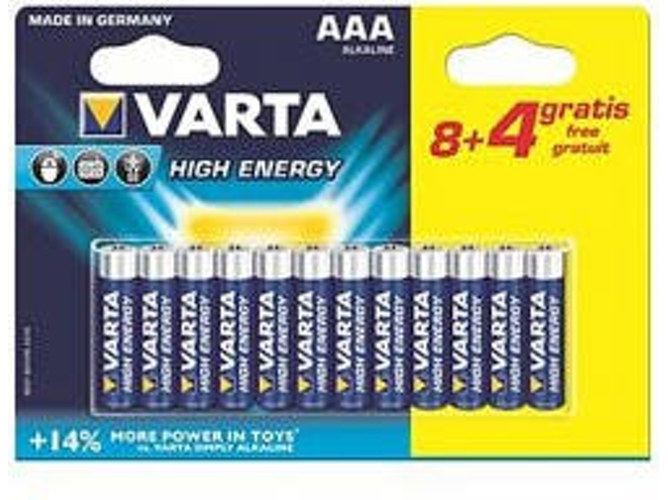 Pila Varta Longlife power aaa micro lr03 paquete de 8 4 unidades alcalina para juguetes linternas mandos y otros aparatos que funcionan con plata blister 8+4uds high energy 12