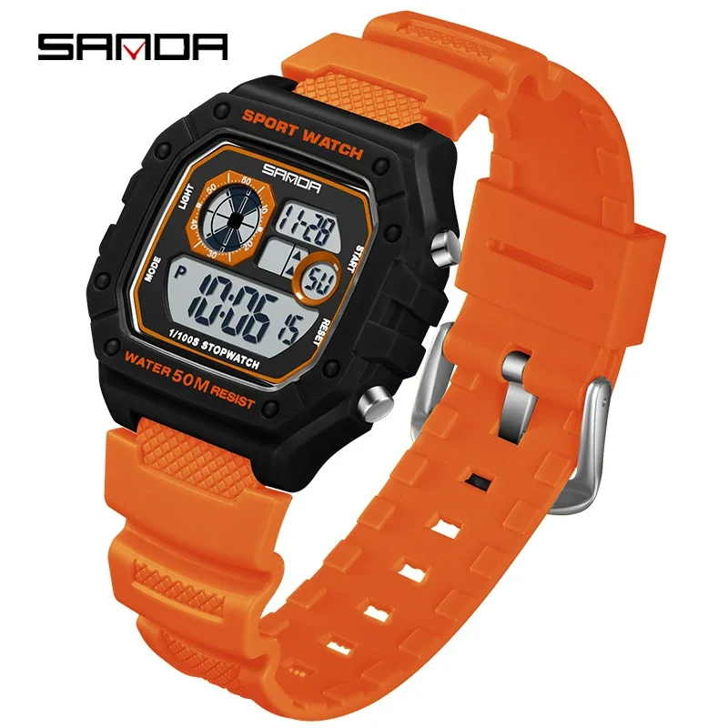 Reloj Electrónico Clásico Cuadrado Cuadrado Multifuncional E Impermeable Con Pantalla Led (naranja) Para Deportes.