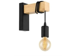 Lámpara De Pared Negra De Madera Con Casquillo E27 (bombilla No Incluida)