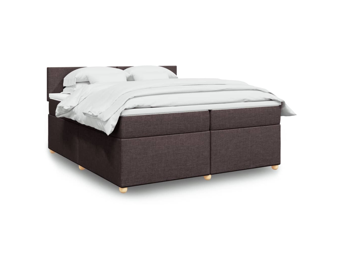 Cama Box Spring Con Colchón Tela Marrón Oscuro 200x200 Cm