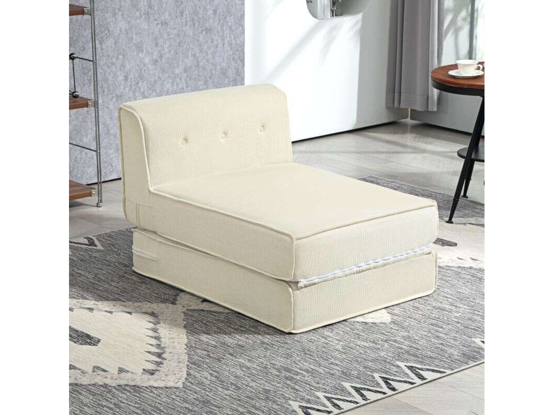 Sofá cama plegable con respaldo acolchado, sillón convertible, cama extra – para salón y despacho, color blanco crema.