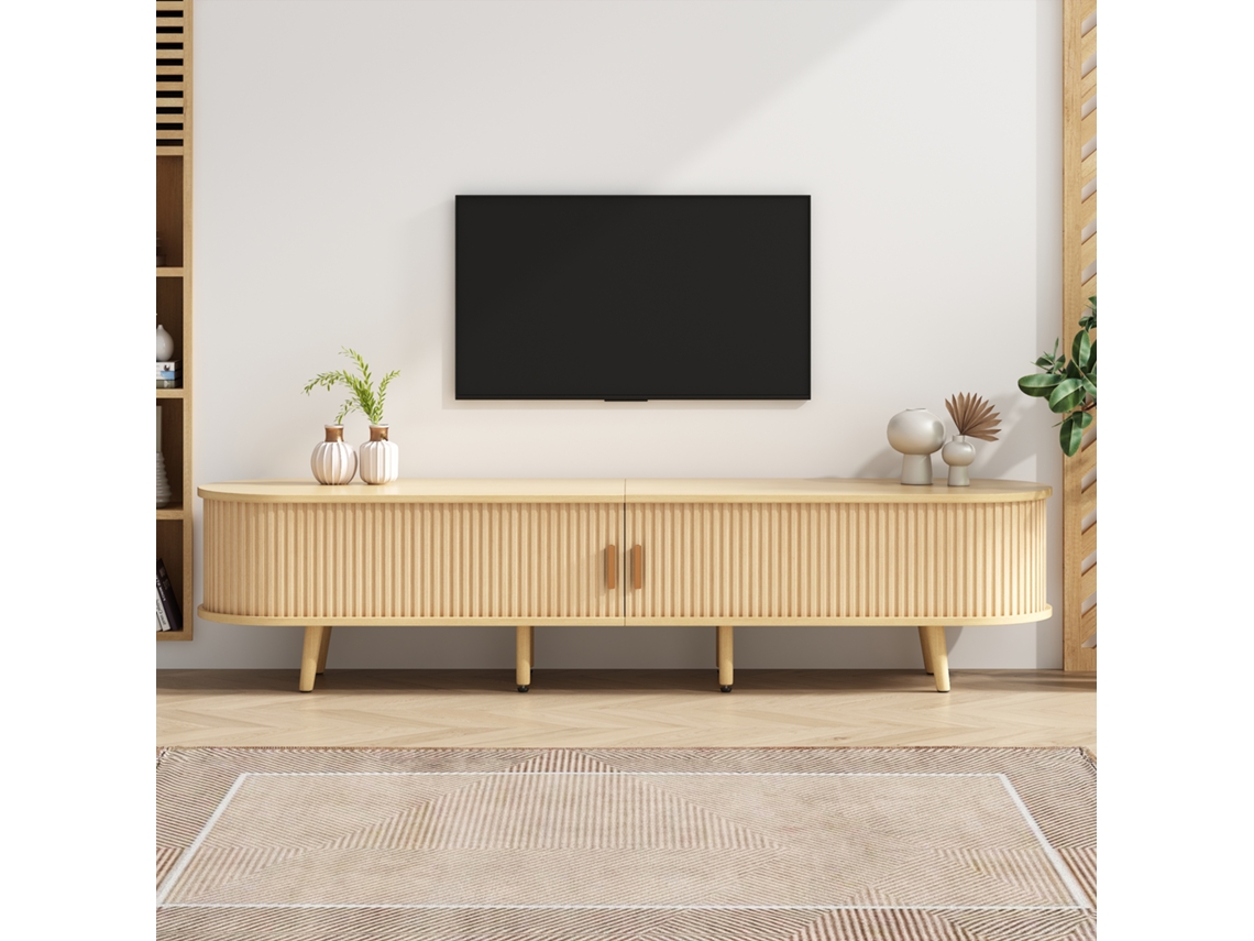Mueble de TV para salón con almacenaje, redondo, de MDF, 2 cajones, capacidad de 30 kg, 175 x 40 x 42 cm