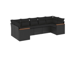 Conjunto de 7 sofás de jardín con cojines, mimbre, negro, MAISON EXCLUSIVE (7 piezas)