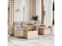 Conjunto de 6 sofás de jardín con cojines de mimbre beige Dkd Home Decor