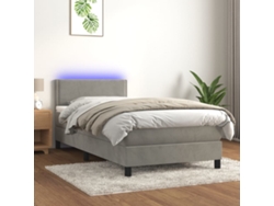 Cama Box Spring Colchón Y Led Terciopelo Gris Claro 90x190 Cm