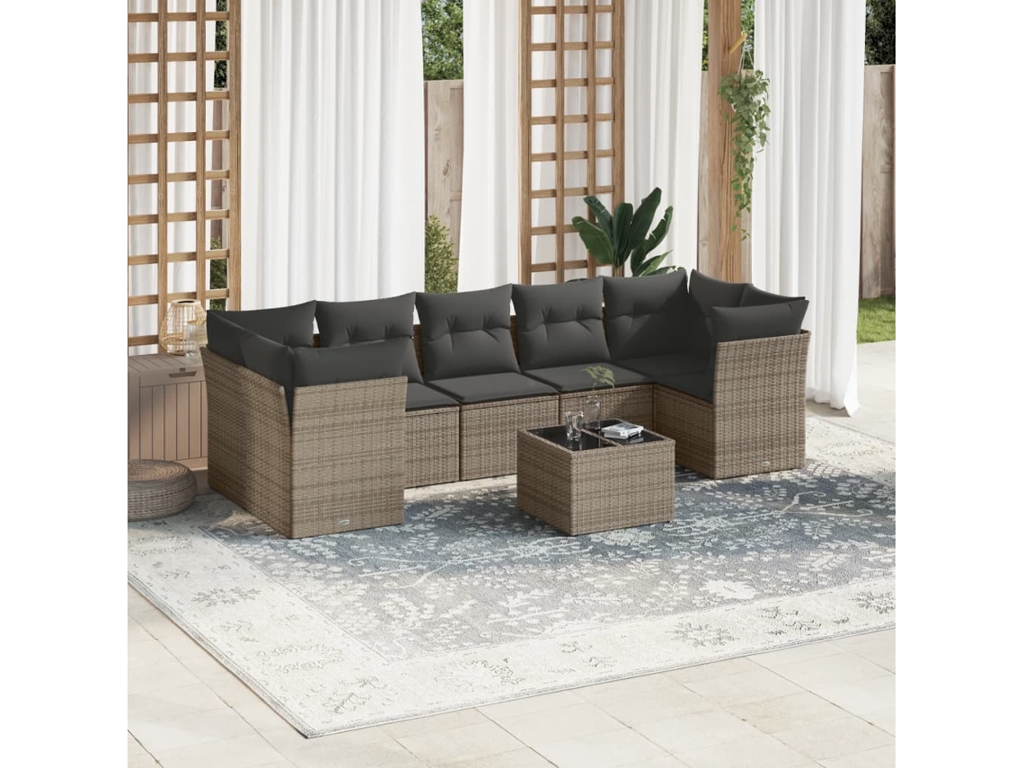 Conjunto de sofá de jardín de 8 piezas con cojines, ratán gris, DKD Home Decor