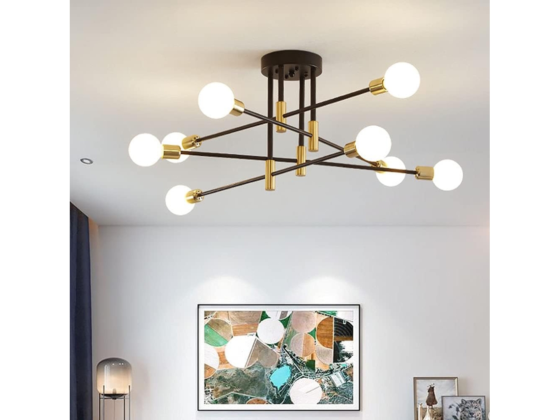 2026-lámpara De Techo Moderna 8 Luces Candelabro Industrial Negro Y Oro Ajustable Para Sala Comedor Dormitorio Cocina Bar Cafe