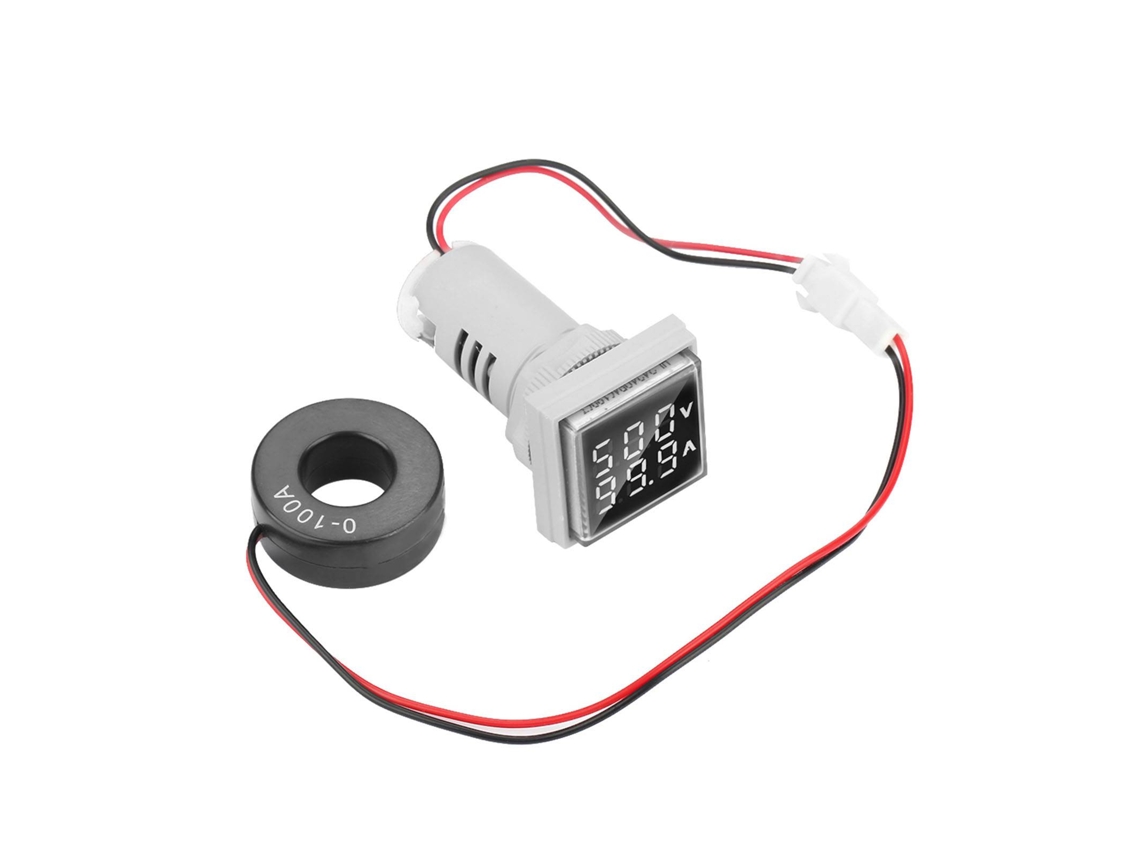 Medidor Digital Led De Voltaje Y Corriente Ca 0-100a 60-500v Indicador 22mm Blanco