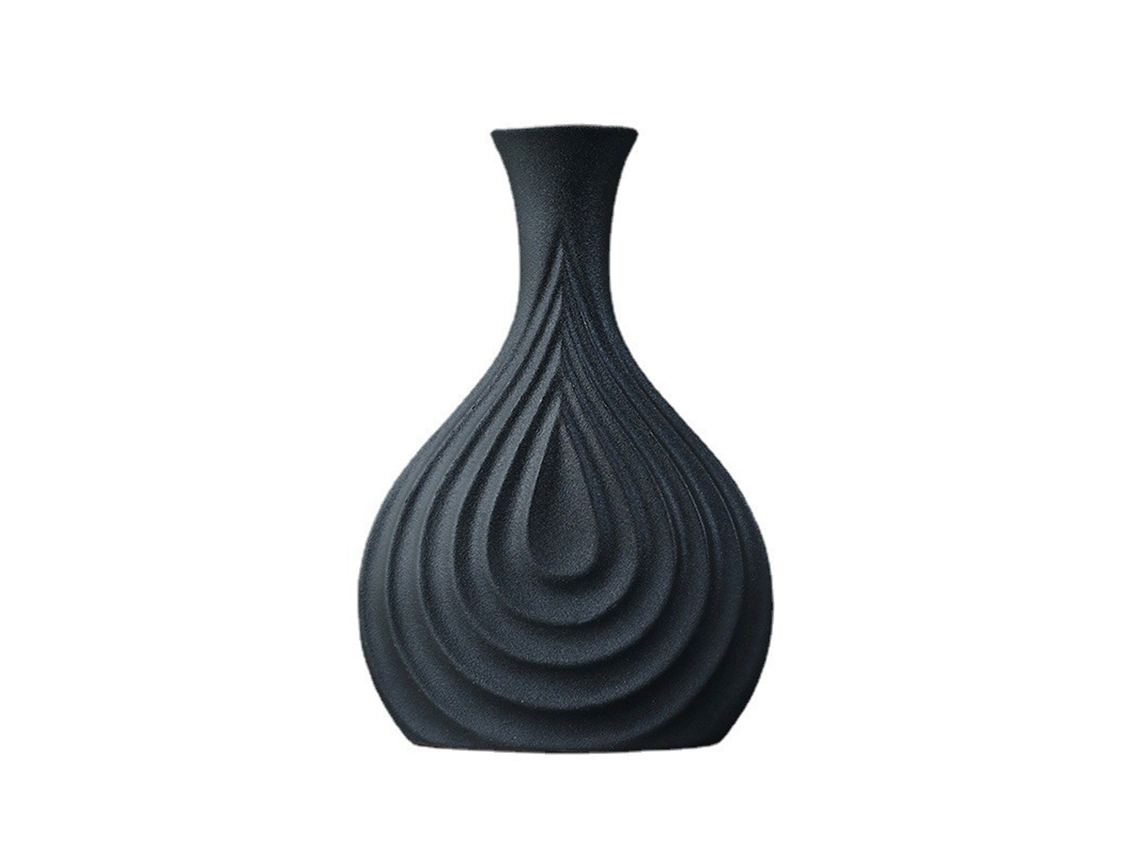 Jarrón de cerámica negro mate sencillo para decoración