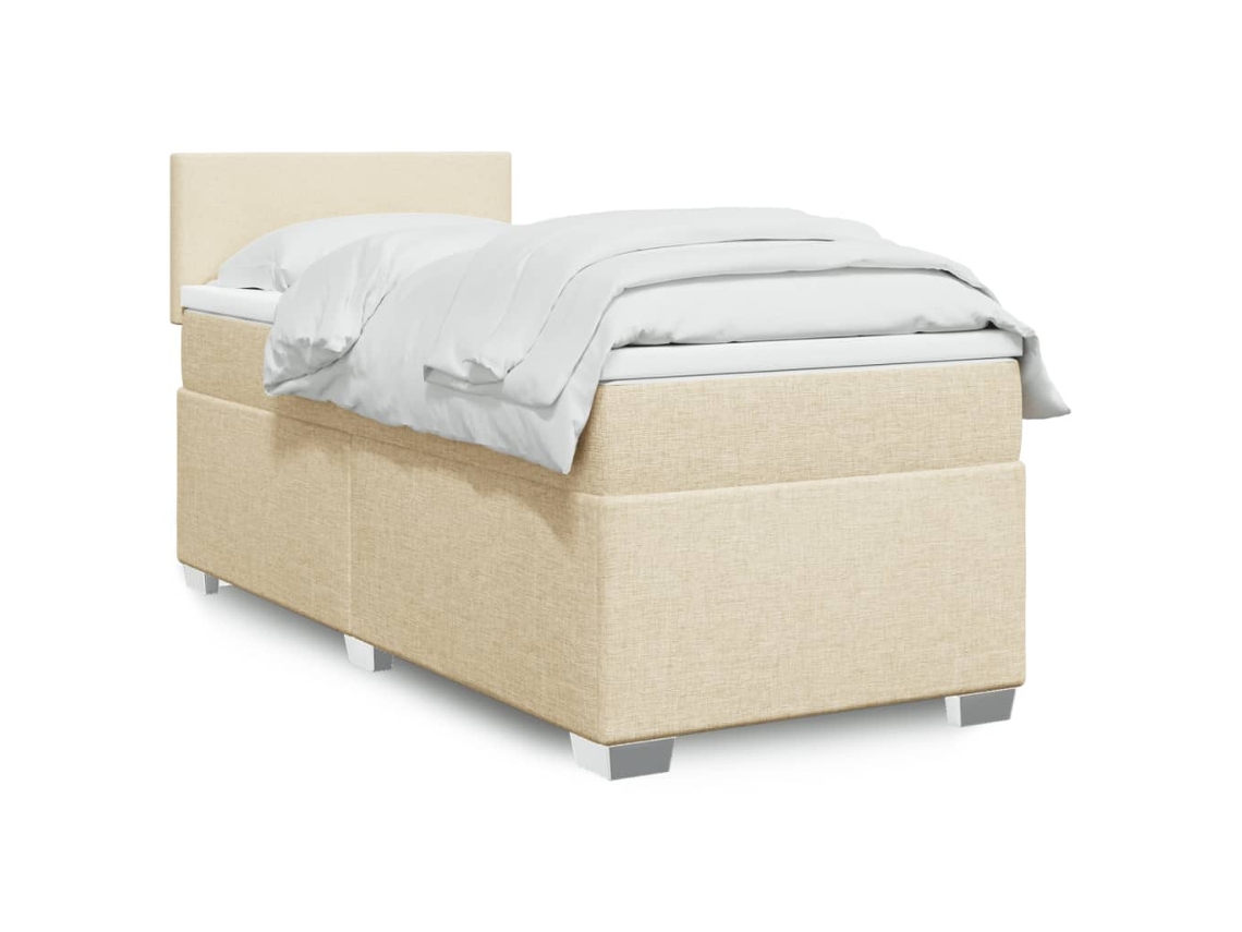 Cama Box Spring Con Colchón Tela Color Crema 80x200 Cm