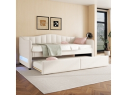 Daybettt, Cama de día 90x200cm con cama retráctil, Sofá cama, Cama individual (sin colchón), Diseño de luz ambiental, Lino, Estilo minimalista, Beige.