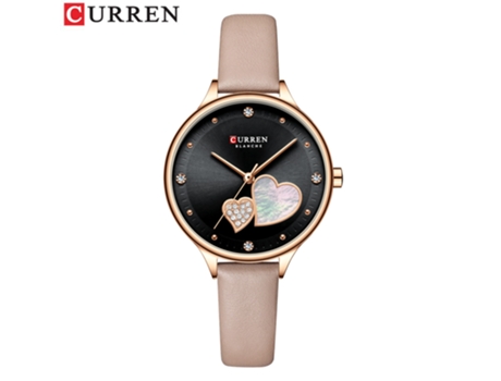 Relojes de Moda para Mujer Reloj Impermeable de Cuarzo con Correa de Cuero para Mujer-Concha Rosa Negra LUUCOZK