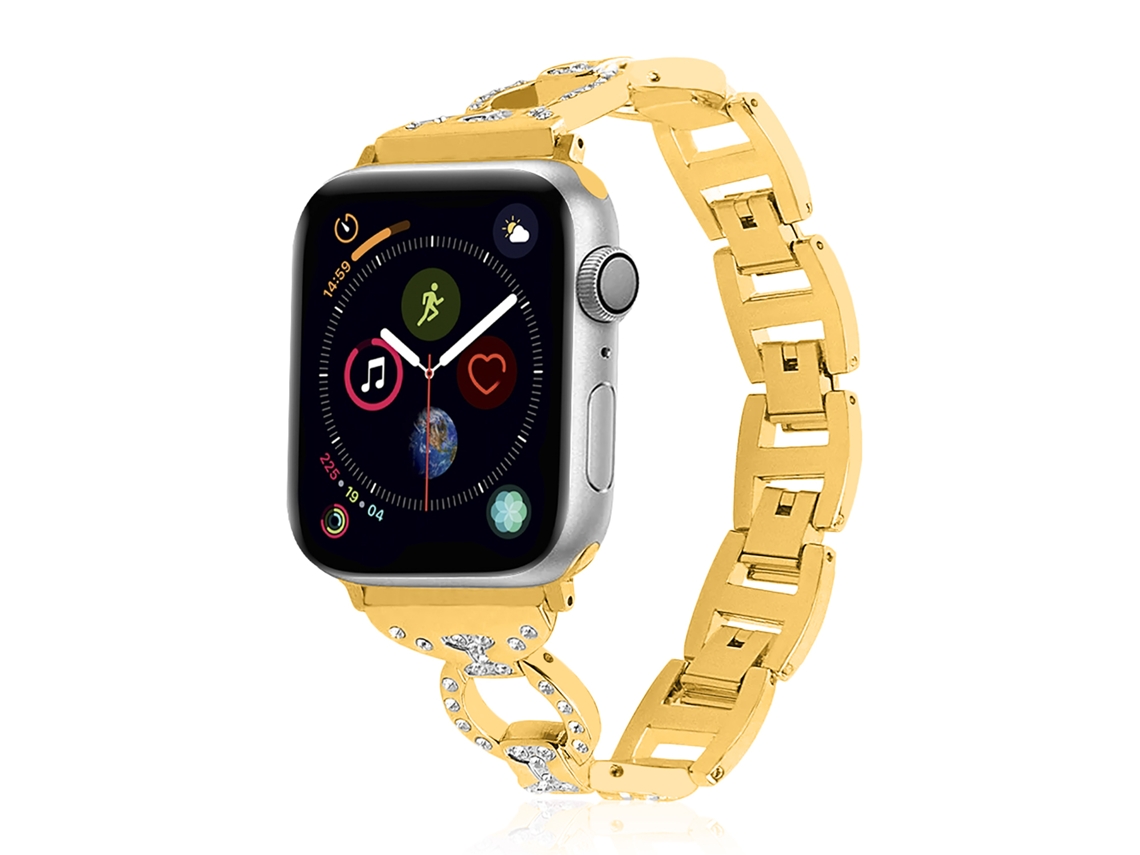 Correa metálica compatible con Apple Watch de 42/44/45/49 mm (16 x 1 x 0,3 cm). Color dorado.