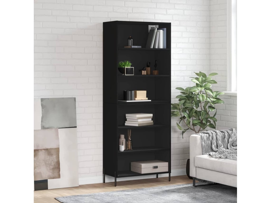 Aparador Alto Madera De Ingeniería Negro 69,5x32,5x180 Cm
