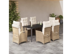 Juego de comedor de jardín de 7 piezas con cojines de mimbre beige de DKD Home Decor