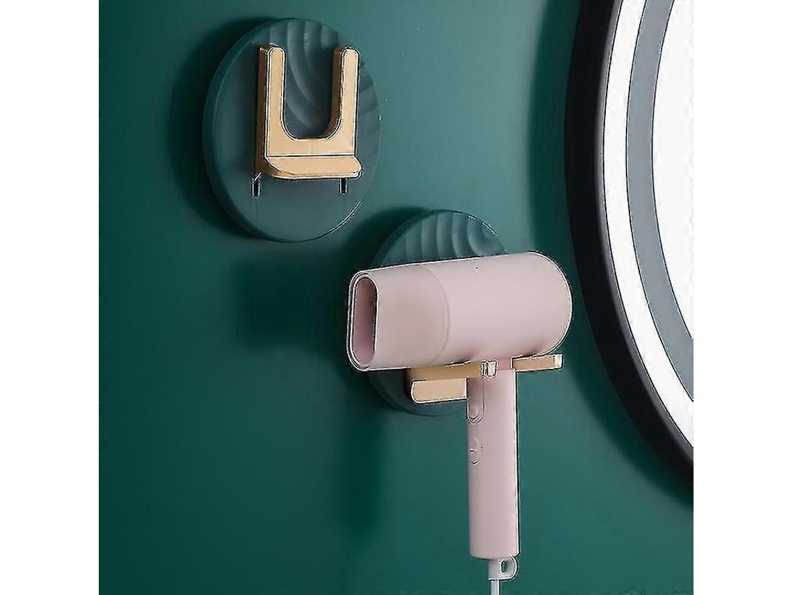 Soporte autoadhesivo verde para secador de pelo, diámetro no plegable para baño GOKOCO