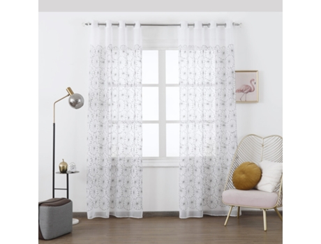 Cortina Transparente Bordada Con Flores Marrones Oscuros - Individual BOD HOME