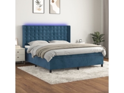Cama Box Spring Colchón Y Led Terciopelo Azul Oscuro 160x200 Cm