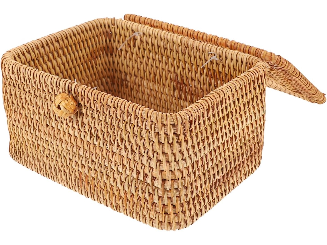 Caja De Pañuelos De Diseño Que Ahorra Espacio, Fabricada En Ratán Tejido Marrón.