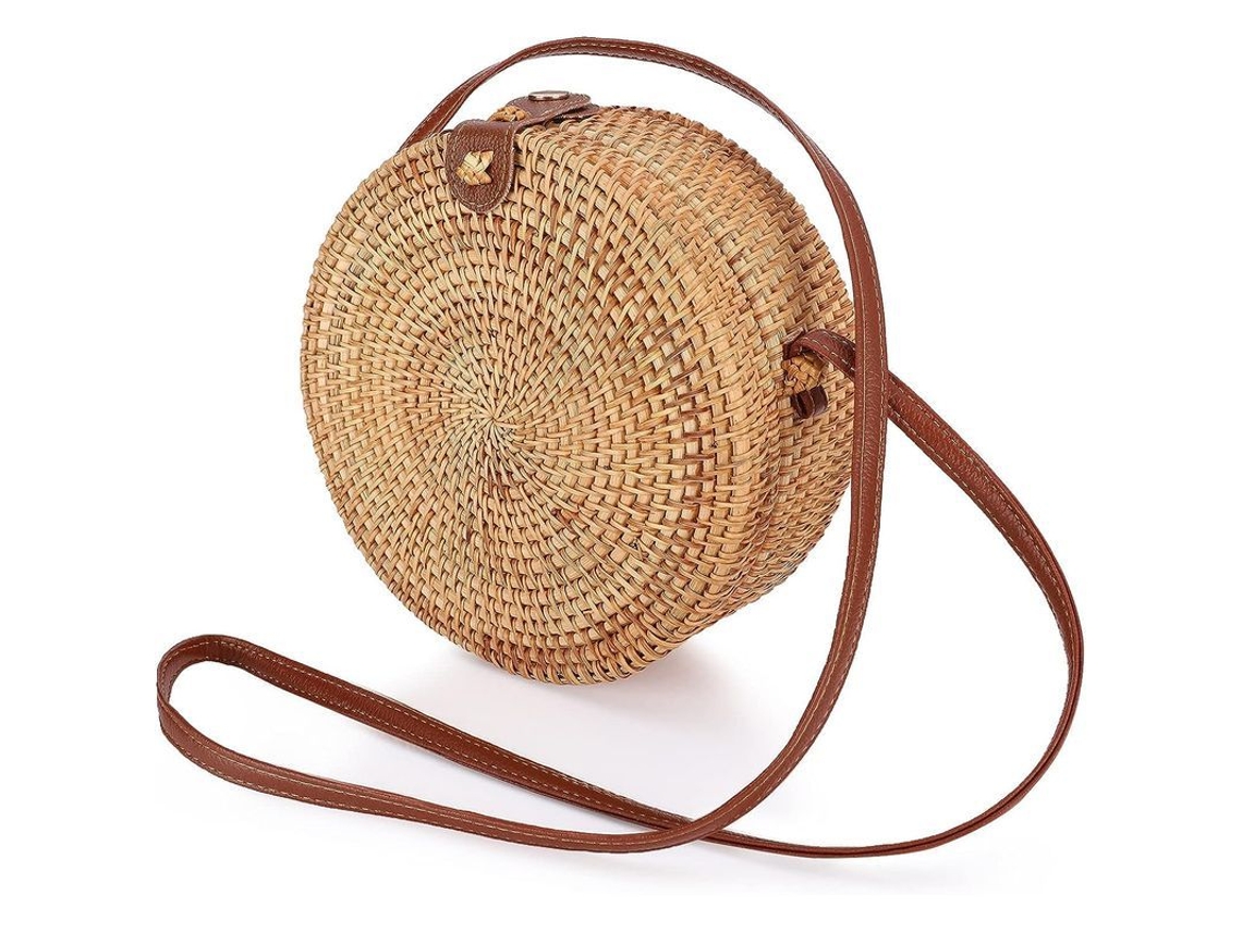 2026-bolsa De Ratán Circular, Bolsa Tejida A Mano Bohemia Para Mujeres, Moda Y Práctica